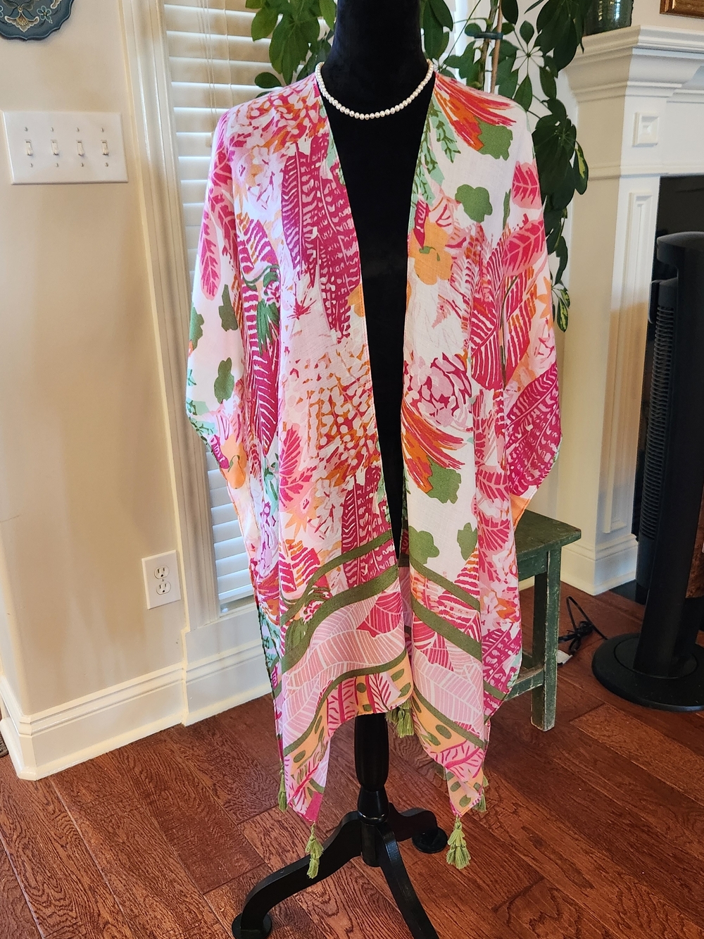 Women's Pink Floral Open Kimono Jacket